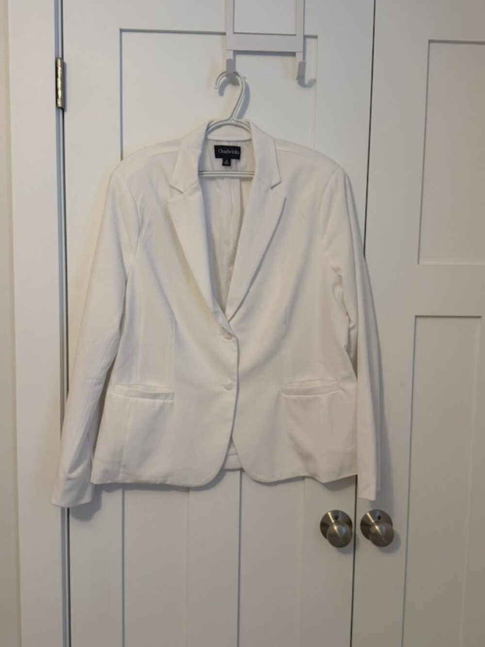 Chadwicks White One Button Blazer Size 16 Stretch Career Jacket